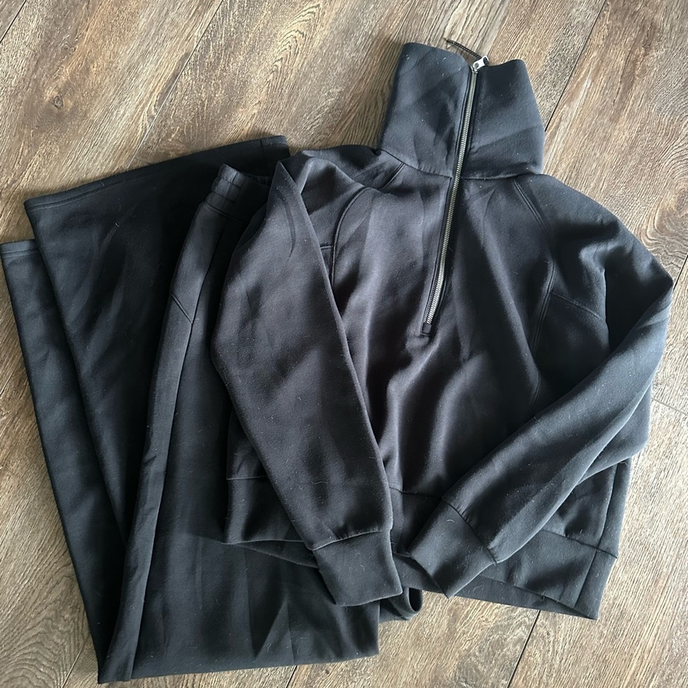 Spanx Air Essentials quarter zip and wide leg pants in black
